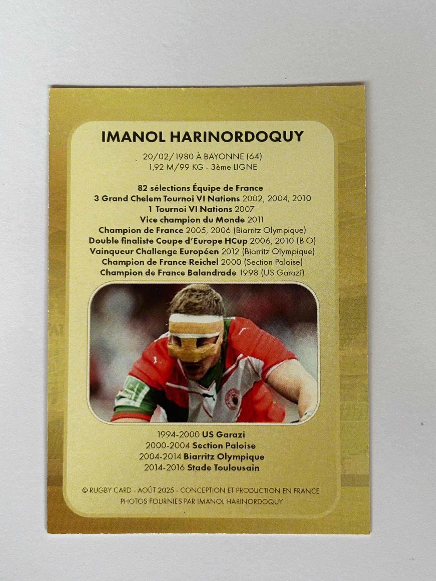 Carte signée Imanol Harinordoquy - 35 exemplaires/Monde